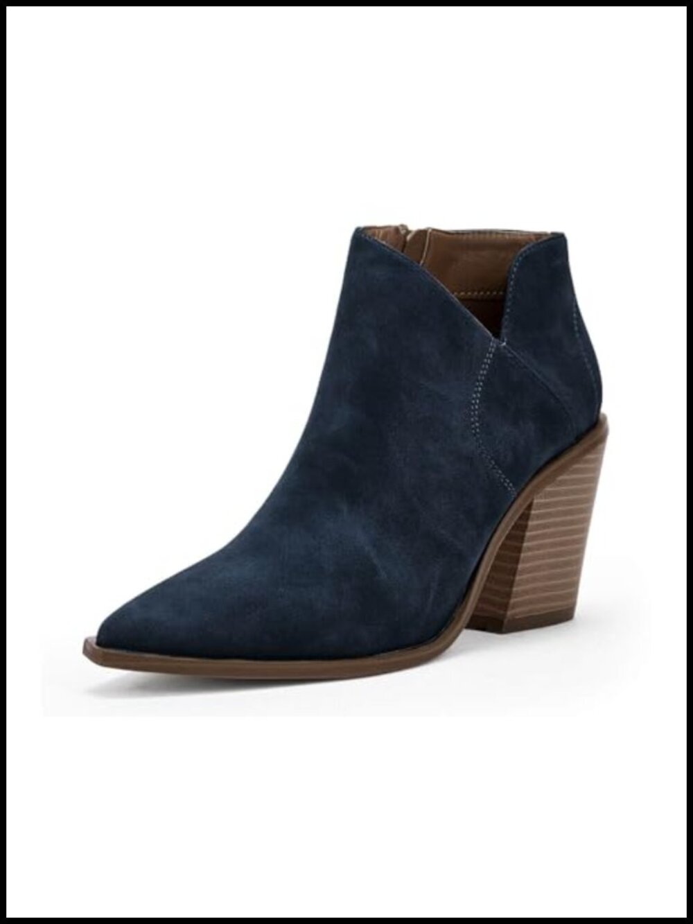 Pointed Toe Ankle Boots Block Chunky Heel Cutout Side Zipper Fall Booties - Picture 1 of 6